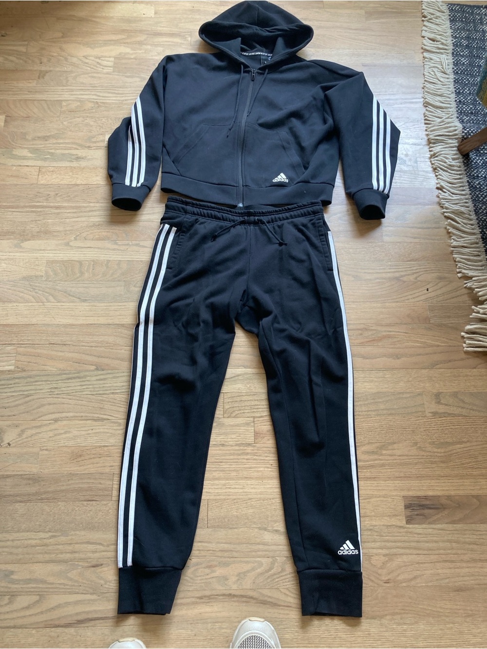 adidas Black 3-Stripe Hoodie & Joggers Set size small